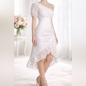 gianni bini white eyelet lace midi dress